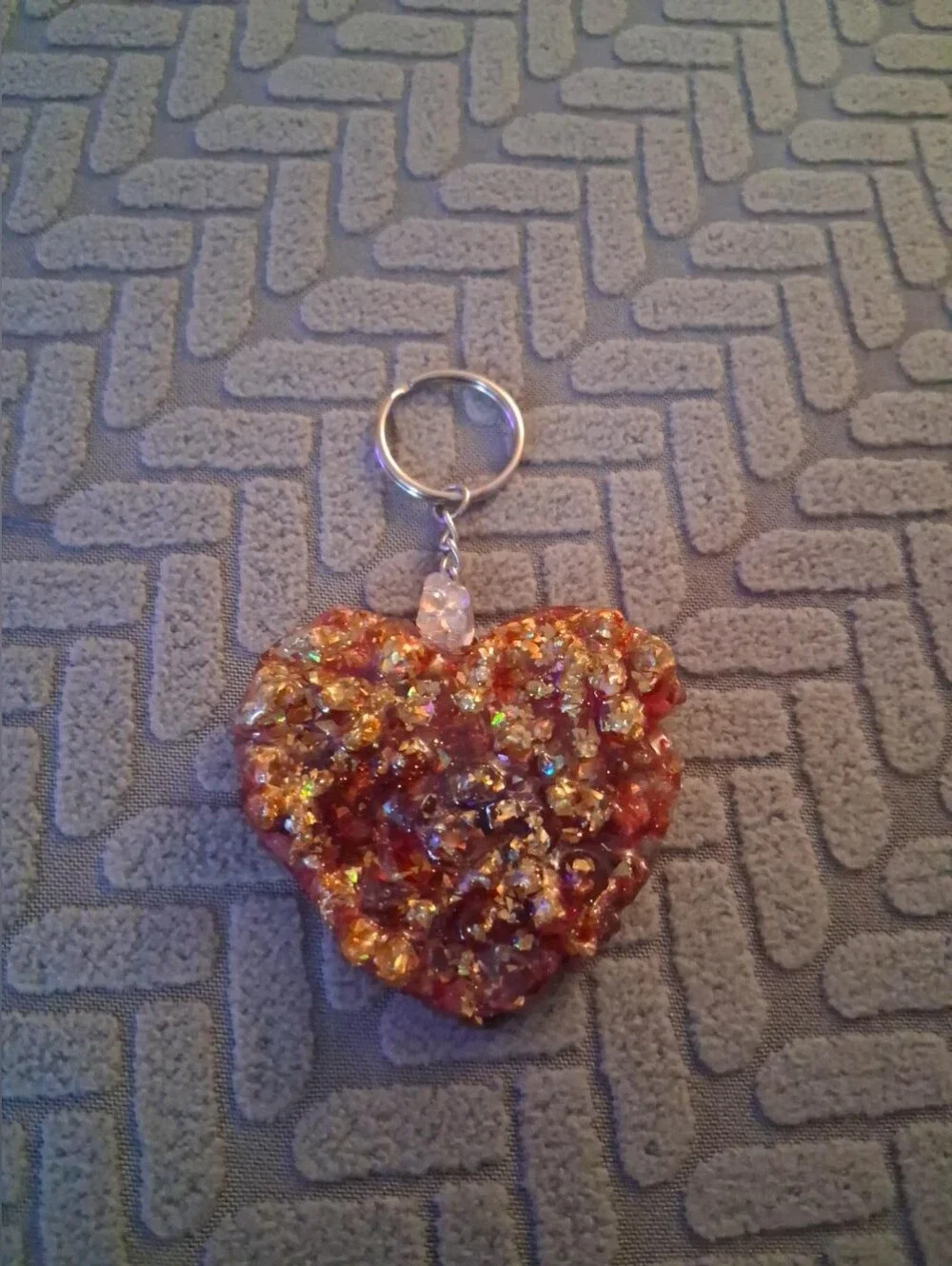 Handmade Red and Gold Heart Keychain - Resin Charm